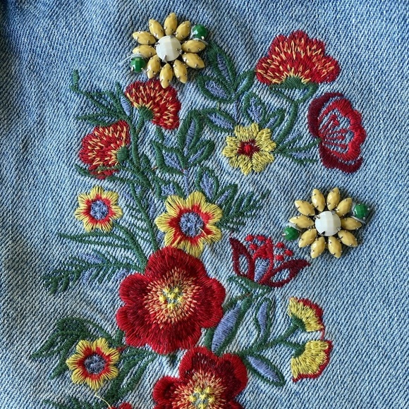 Zara 100% Cotton basic denim z1975 embroidered mini skirt high low size M - Picture 2 of 6